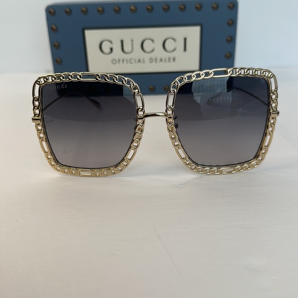 💯 - New Authentic GUCCI Oversized Square Chain Sunglasses Women's GG1033S 002 - Picture 6 of 17